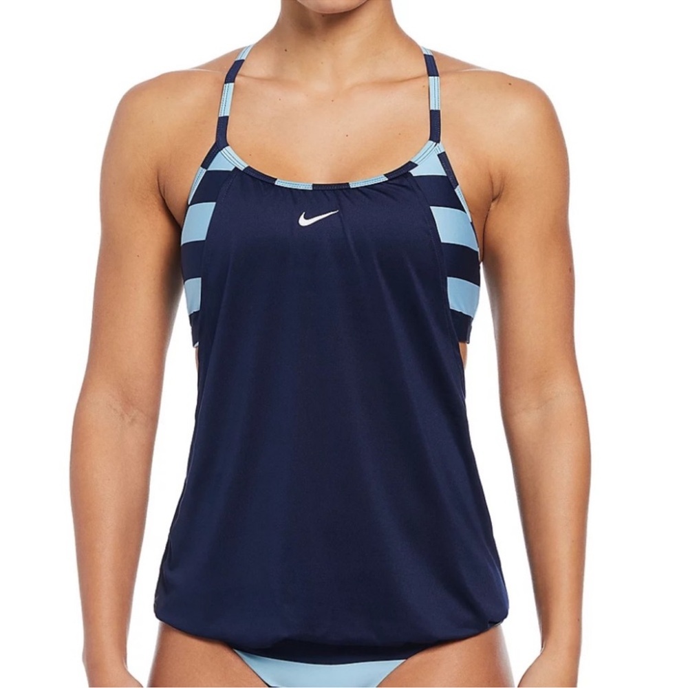Nike Women's Swim Top - Navy and Light Blue XL